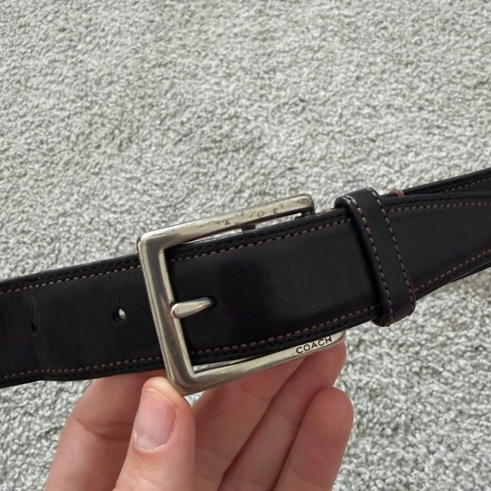 Coach Mens Dark Brown Genuine Calfskin Leather Belt Solid Brass Buckle 36in 90cm